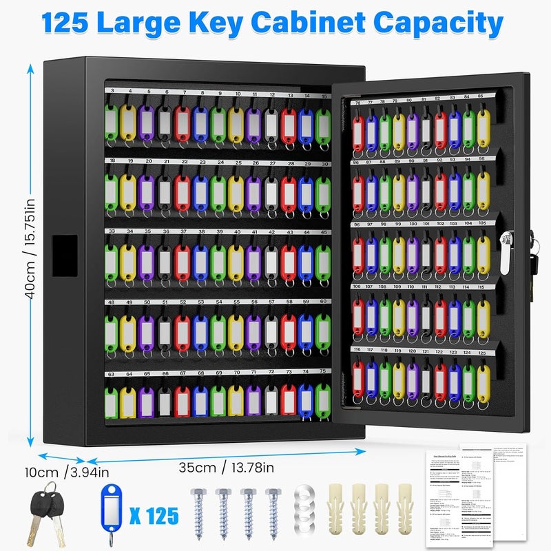 Oepmoc 125 Keys Key Lock Box Wall Mount, Anti-Theft Key Organizer with Colored Key Tags and Key Drop Slot, Conveniently Key Cabinet for Car Garage House Rental Office Business - Image 2